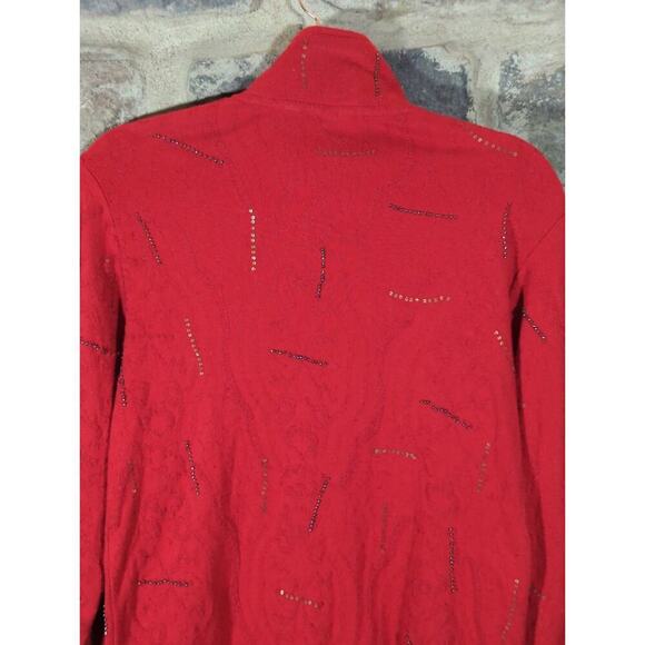 Spa By Chico's Sweatshirt Woman's Small Red Beaded Stripes Full Zip Athletic - Picture 7 of 12